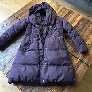 Via Spiga Womens Purple Pillow Collar Down Coat.